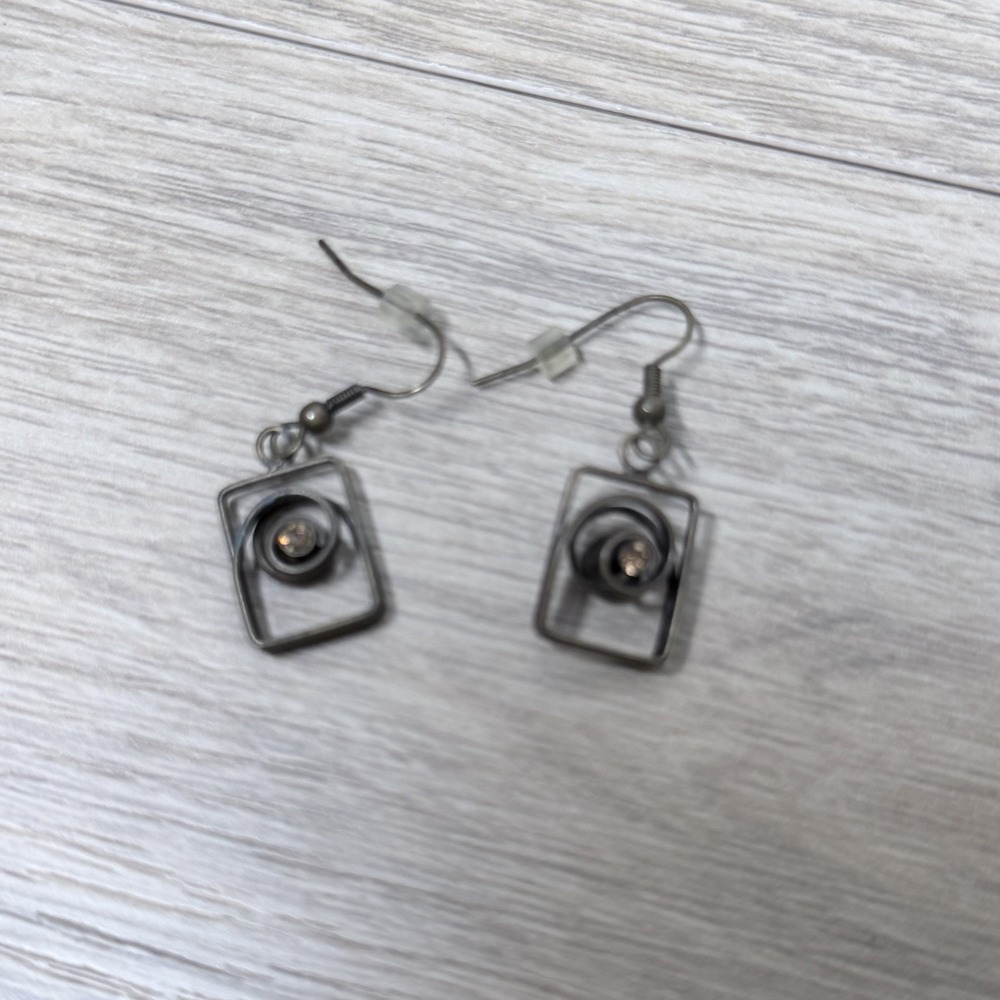 Gunmetal Geometric Drop Earrings Indie Grunge Retro Artsy Goth Minimalist